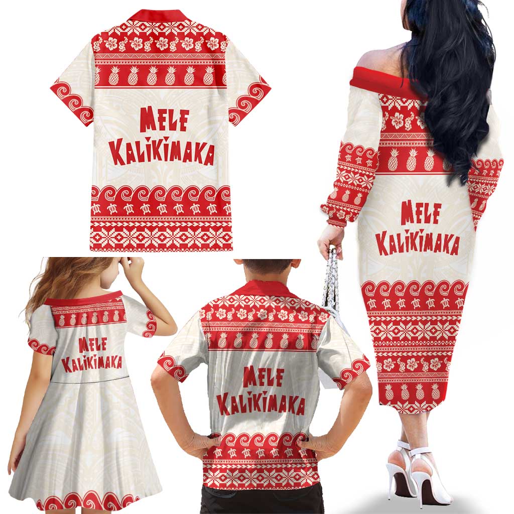Red Mele Kalikimaka Hawaii Family Matching Off The Shoulder Long Sleeve Dress and Hawaiian Shirt Funny Ho Ho Ho Santa Shaka LT14 - Polynesian Pride
