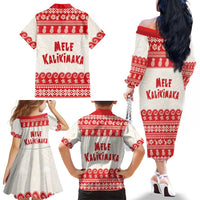 Red Mele Kalikimaka Hawaii Family Matching Off The Shoulder Long Sleeve Dress and Hawaiian Shirt Funny Ho Ho Ho Santa Shaka LT14 - Polynesian Pride
