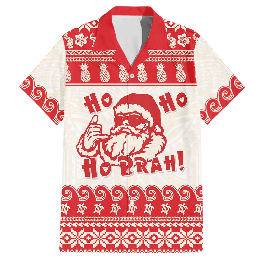 Red Mele Kalikimaka Hawaii Family Matching Off Shoulder Maxi Dress and Hawaiian Shirt Funny Ho Ho Ho Santa Shaka LT14 Dad's Shirt - Short Sleeve Red - Polynesian Pride