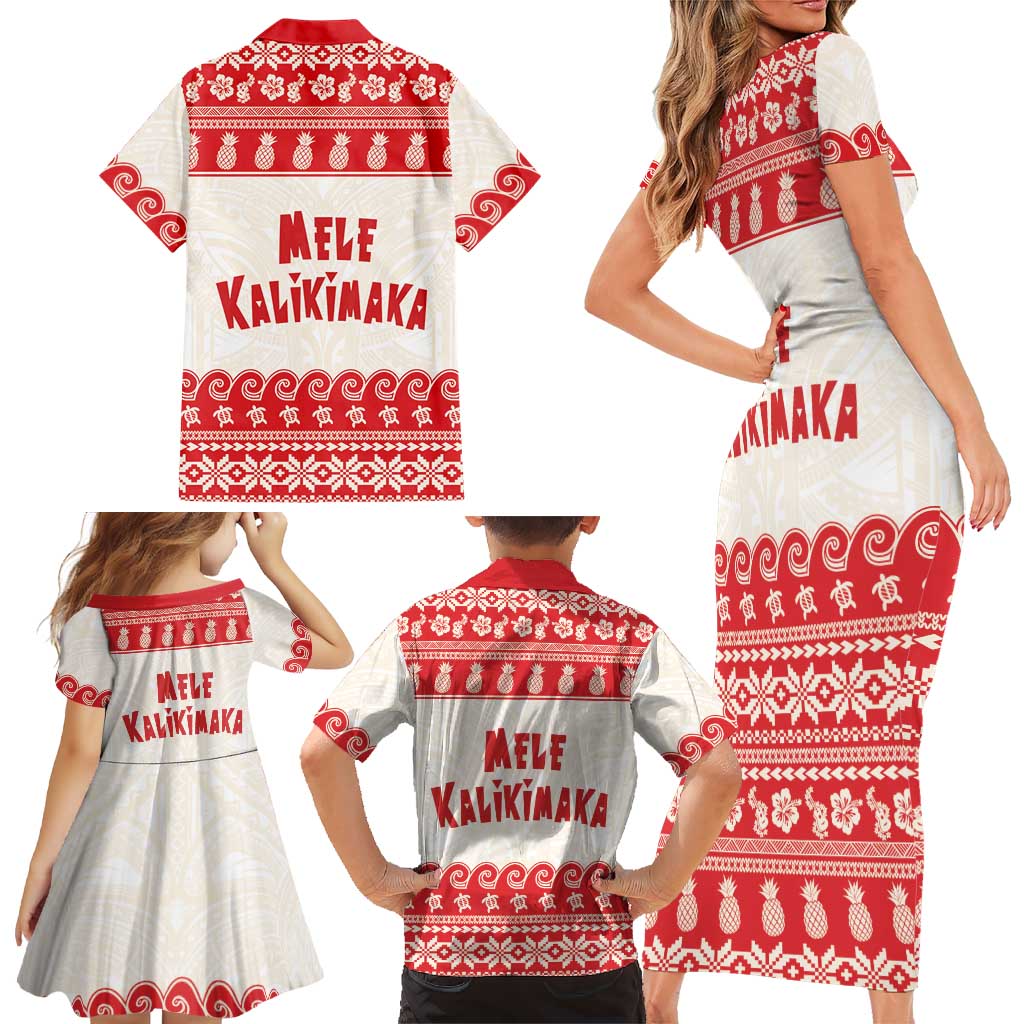 Red Mele Kalikimaka Hawaii Family Matching Short Sleeve Bodycon Dress and Hawaiian Shirt Funny Ho Ho Ho Santa Shaka LT14 - Polynesian Pride