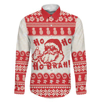 Red Mele Kalikimaka Hawaii Family Matching Short Sleeve Bodycon Dress and Hawaiian Shirt Funny Ho Ho Ho Santa Shaka LT14 Dad's Shirt - Long Sleeve Red - Polynesian Pride