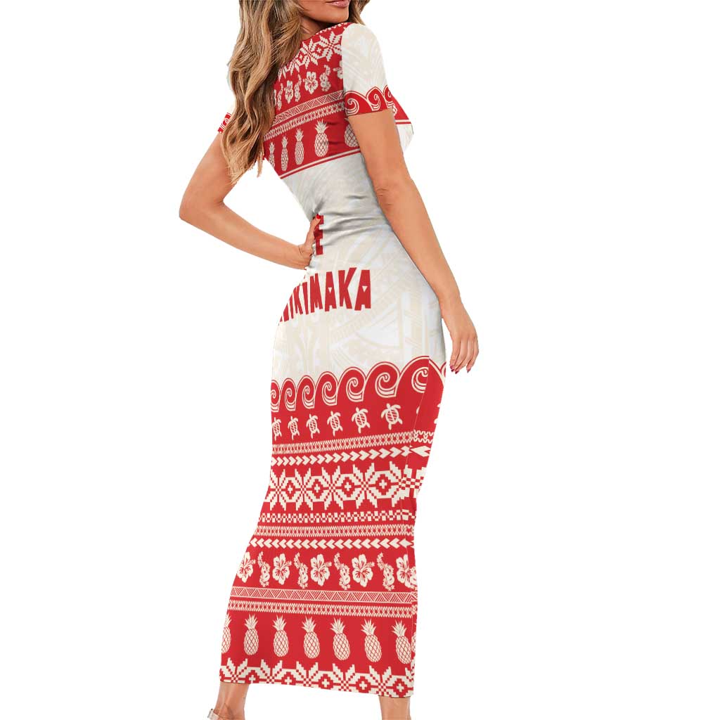 Red Mele Kalikimaka Hawaii Family Matching Short Sleeve Bodycon Dress and Hawaiian Shirt Funny Ho Ho Ho Santa Shaka LT14 - Polynesian Pride