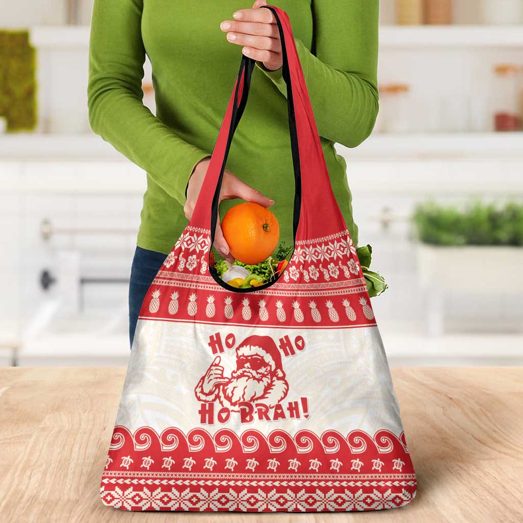 Red Mele Kalikimaka Hawaii Grocery Bag Funny Ho Ho Ho Santa Shaka - Polynesian Pride