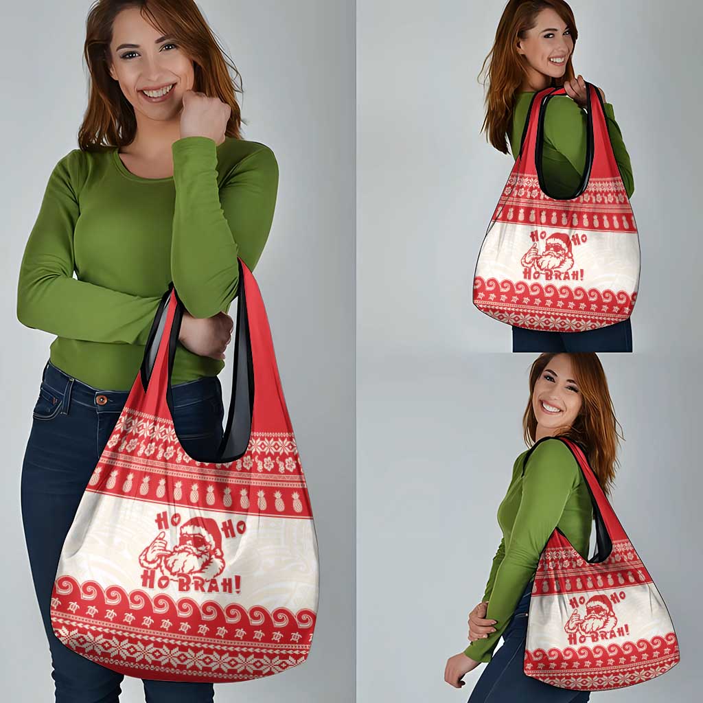 Red Mele Kalikimaka Hawaii Grocery Bag Funny Ho Ho Ho Santa Shaka - Polynesian Pride