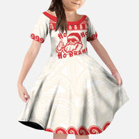 Red Mele Kalikimaka Hawaii Kid Short Sleeve Dress Funny Ho Ho Ho Santa Shaka LT14 KID Red - Polynesian Pride