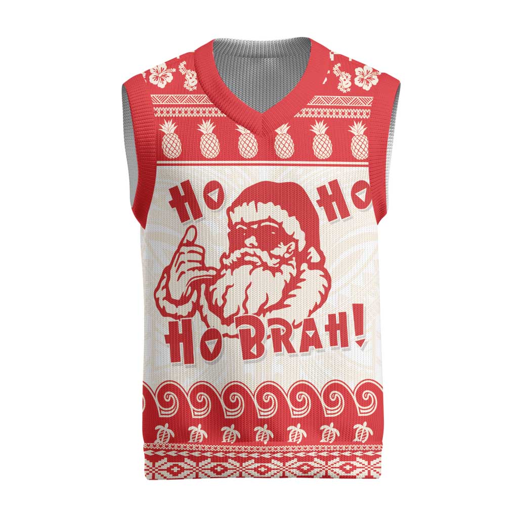 Red Mele Kalikimaka Hawaii Christmas Knitted V-Neck Vest Funny Ho Ho Ho Santa Shaka LT14 Red - Polynesian Pride