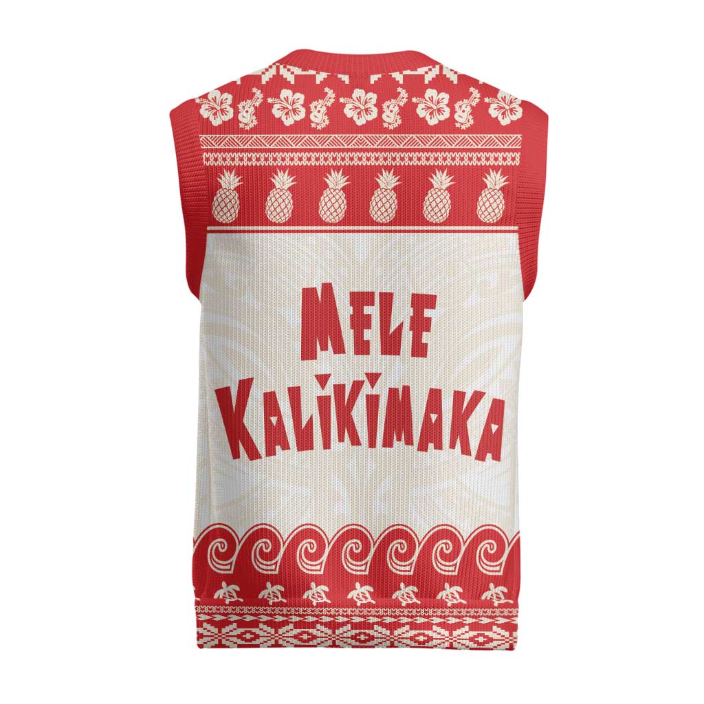 Red Mele Kalikimaka Hawaii Christmas Knitted V-Neck Vest Funny Ho Ho Ho Santa Shaka LT14 - Polynesian Pride