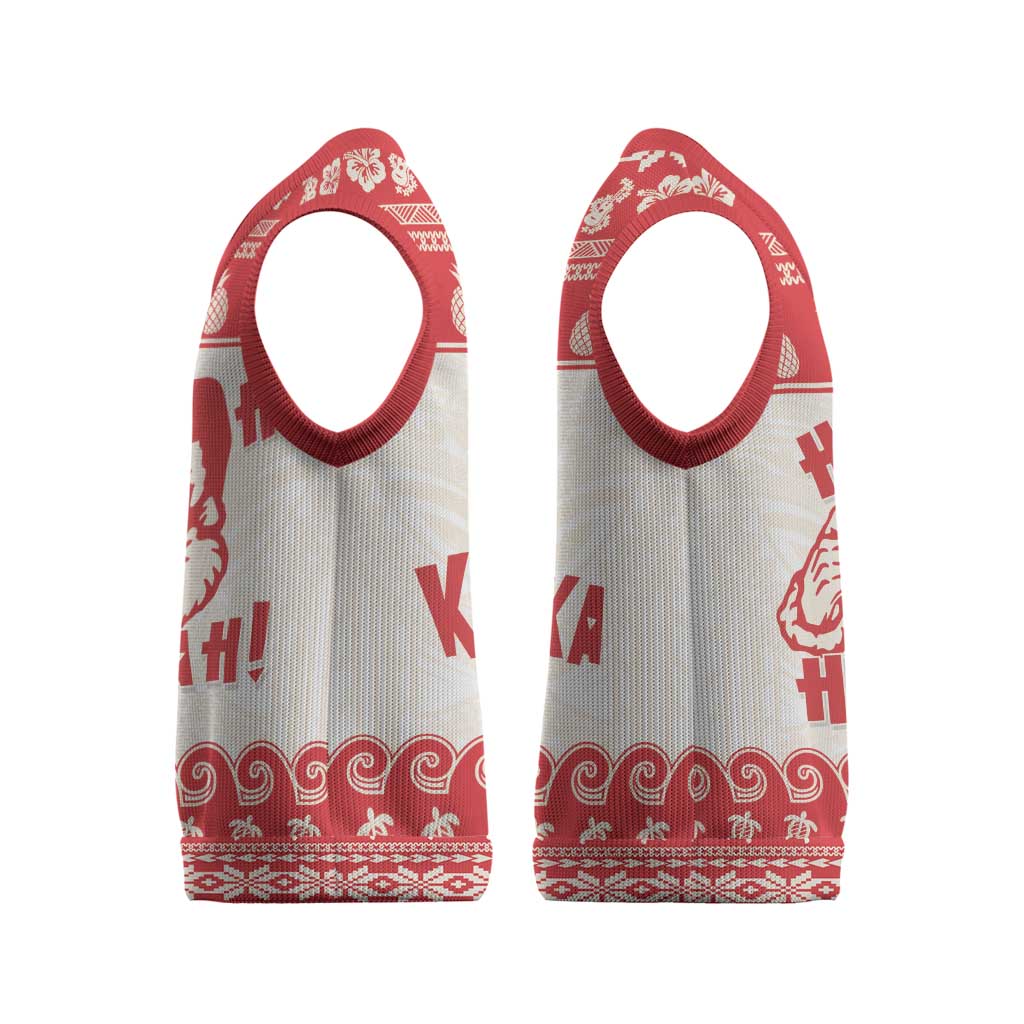 Red Mele Kalikimaka Hawaii Christmas Knitted V-Neck Vest Funny Ho Ho Ho Santa Shaka LT14 - Polynesian Pride