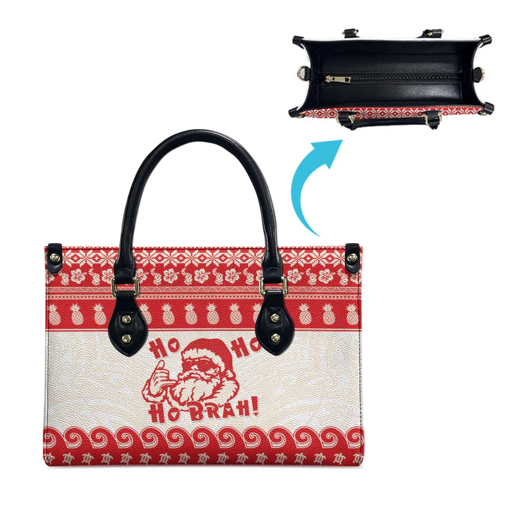 Red Mele Kalikimaka Hawaii Leather Bag Funny Ho Ho Ho Santa Shaka - Polynesian Pride