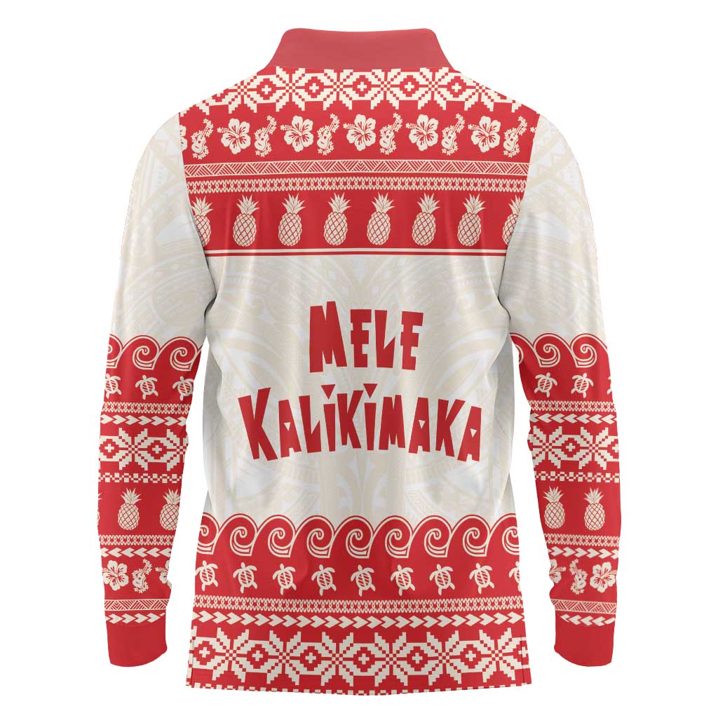 Red Mele Kalikimaka Hawaii Long Sleeve Polo Shirt Funny Ho Ho Ho Santa Shaka LT14 - Polynesian Pride