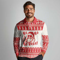 Red Mele Kalikimaka Hawaii Long Sleeve Polo Shirt Funny Ho Ho Ho Santa Shaka LT14 - Polynesian Pride