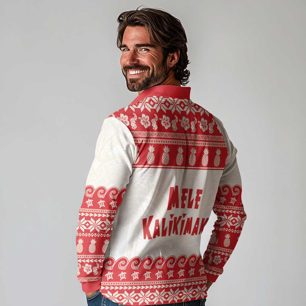 Red Mele Kalikimaka Hawaii Long Sleeve Polo Shirt Funny Ho Ho Ho Santa Shaka LT14 - Polynesian Pride