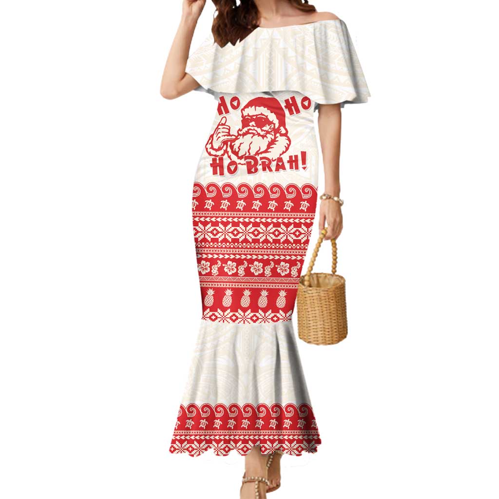 Red Mele Kalikimaka Hawaii Mermaid Dress Funny Ho Ho Ho Santa Shaka LT14 Women Red - Polynesian Pride