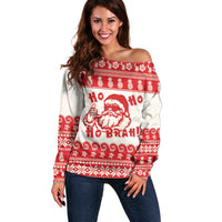 Red Mele Kalikimaka Hawaii Off Shoulder Sweater Funny Ho Ho Ho Santa Shaka LT14 Women Red - Polynesian Pride