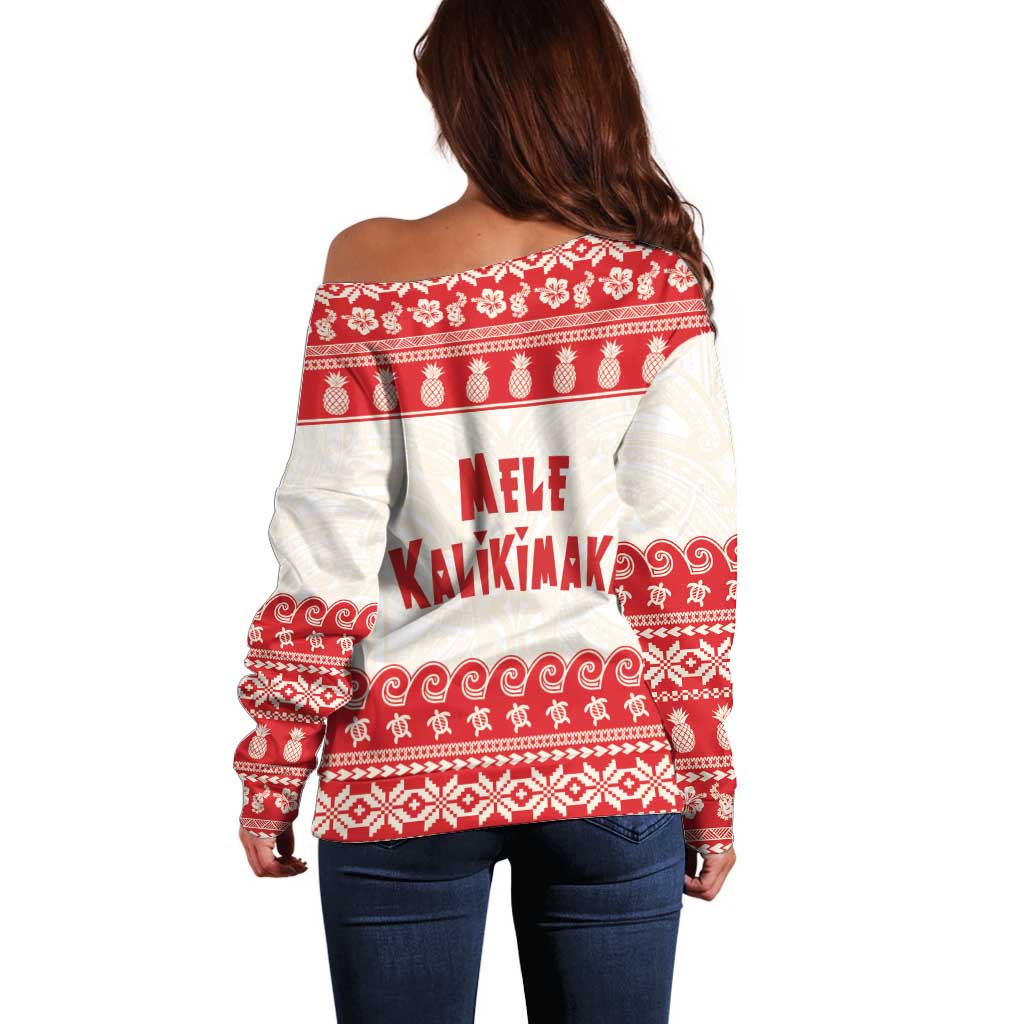 Red Mele Kalikimaka Hawaii Off Shoulder Sweater Funny Ho Ho Ho Santa Shaka LT14 - Polynesian Pride