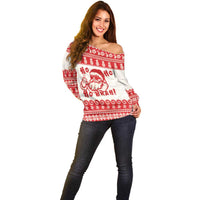 Red Mele Kalikimaka Hawaii Off Shoulder Sweater Funny Ho Ho Ho Santa Shaka LT14 - Polynesian Pride