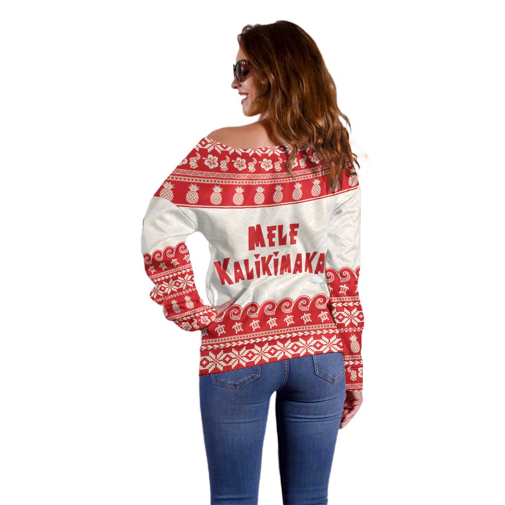 Red Mele Kalikimaka Hawaii Off Shoulder Sweater Funny Ho Ho Ho Santa Shaka LT14 - Polynesian Pride
