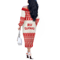 Red Mele Kalikimaka Hawaii Off The Shoulder Long Sleeve Dress Funny Ho Ho Ho Santa Shaka LT14 - Polynesian Pride