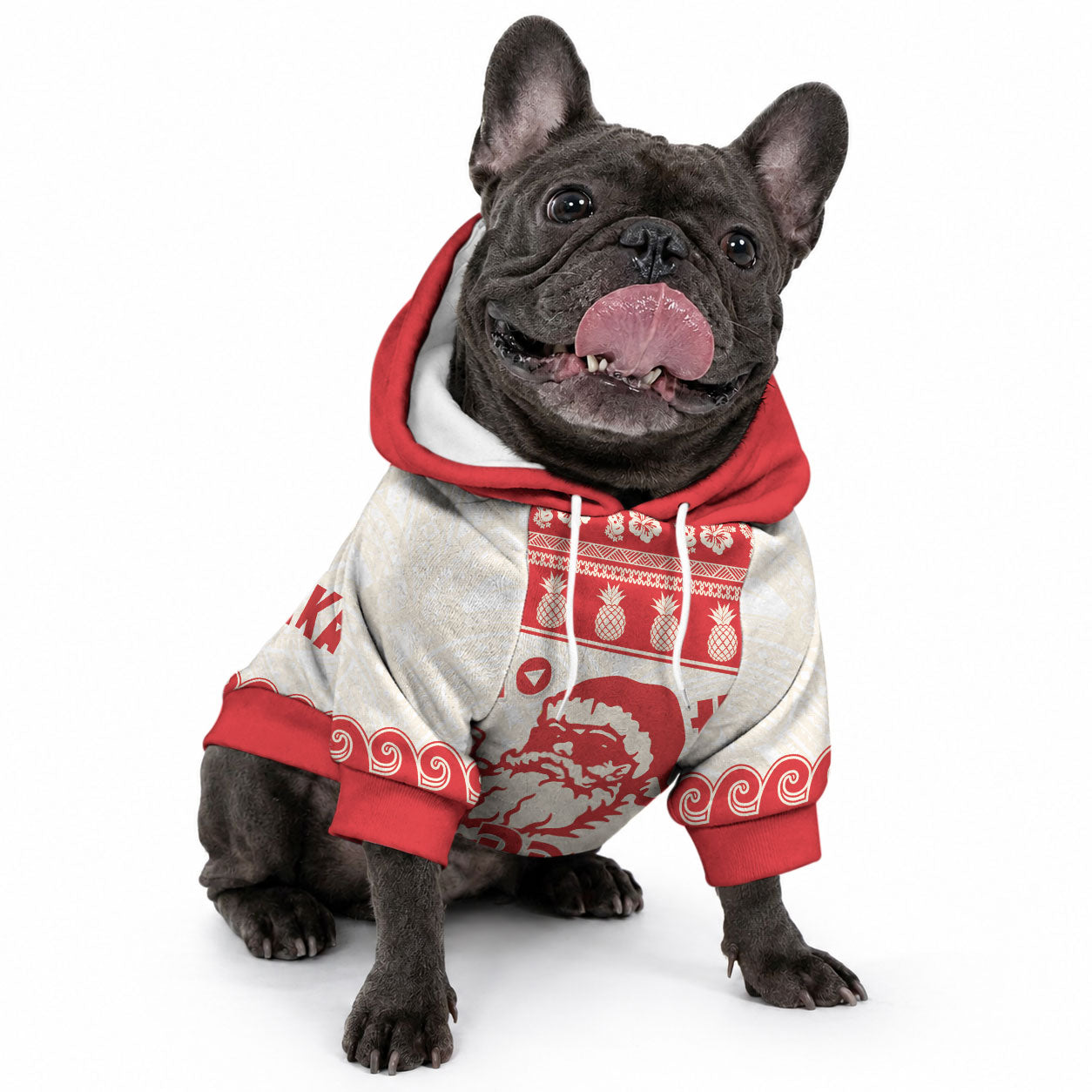Red Mele Kalikimaka Hawaii Pet Hoodie Funny Ho Ho Ho Santa Shaka