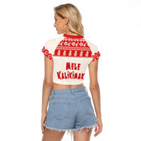 Red Mele Kalikimaka Hawaii Raglan Cropped T Shirt Funny Ho Ho Ho Santa Shaka - Polynesian Pride
