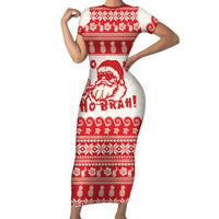 Red Mele Kalikimaka Hawaii Short Sleeve Bodycon Dress Funny Ho Ho Ho Santa Shaka LT14 Long Dress Red - Polynesian Pride