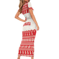 Red Mele Kalikimaka Hawaii Short Sleeve Bodycon Dress Funny Ho Ho Ho Santa Shaka LT14 - Polynesian Pride