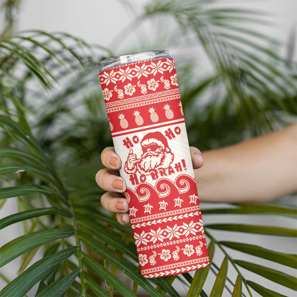 Red Mele Kalikimaka Hawaii Skinny Tumbler Funny Ho Ho Ho Santa Shaka LT14 - Polynesian Pride