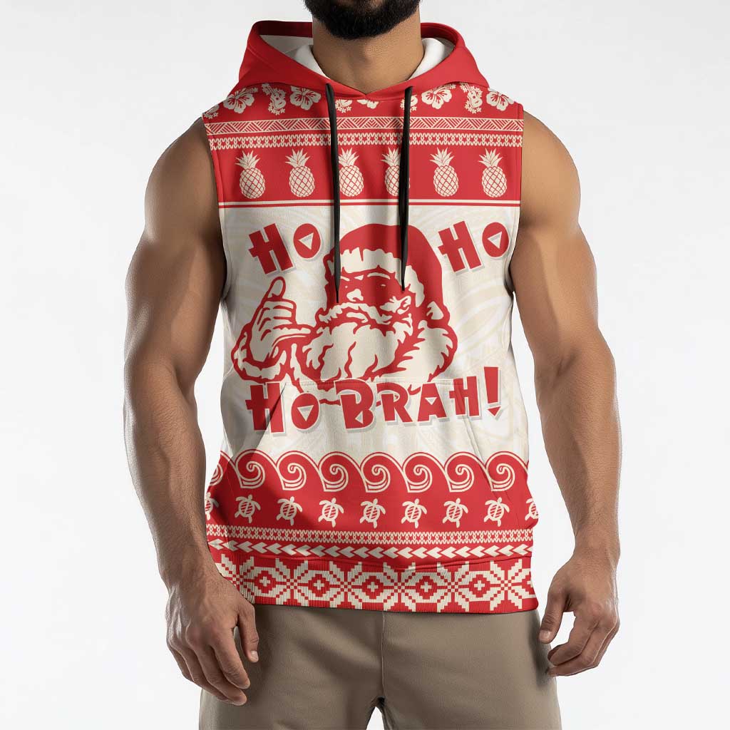 Red Mele Kalikimaka Hawaii Sleeveless Hoodie Funny Ho Ho Ho Santa Shaka LT14 - Polynesian Pride