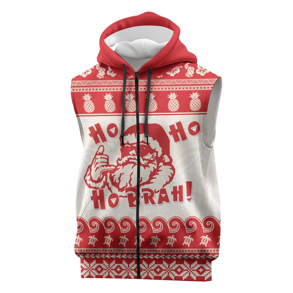 Red Mele Kalikimaka Hawaii Sleeveless Zip Hoodie Funny Ho Ho Ho Santa Shaka LT14 Red - Polynesian Pride