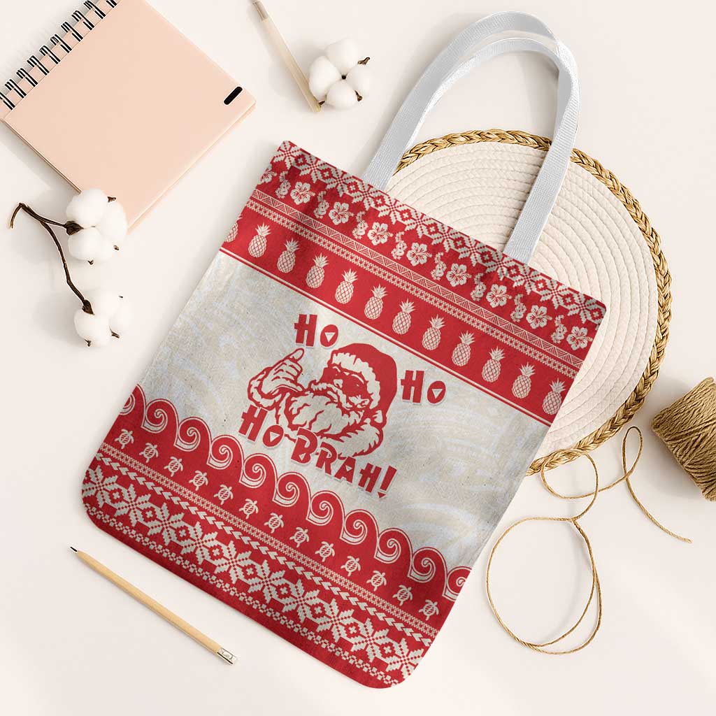 Red Mele Kalikimaka Hawaii Tote Bag Funny Ho Ho Ho Santa Shaka - Polynesian Pride