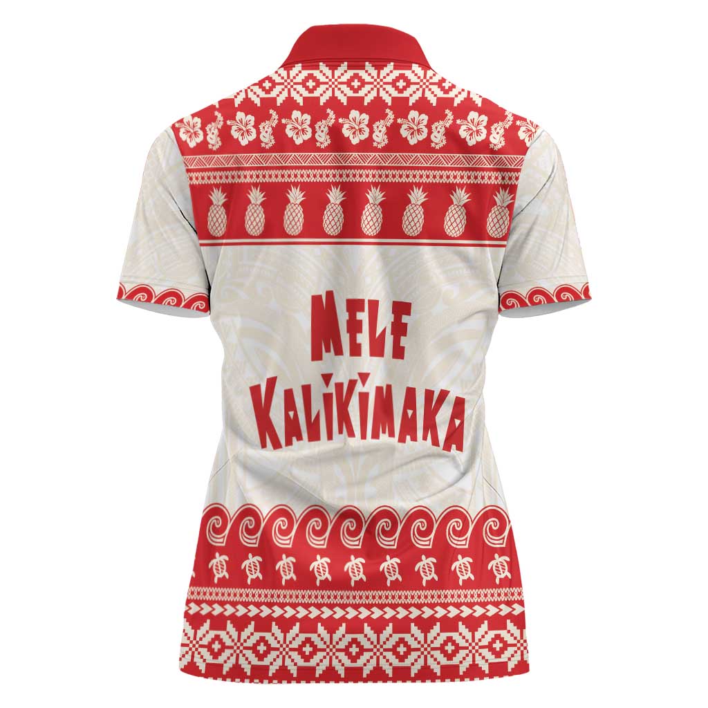 Red Mele Kalikimaka Hawaii Women Polo Shirt Funny Ho Ho Ho Santa Shaka - Polynesian Pride
