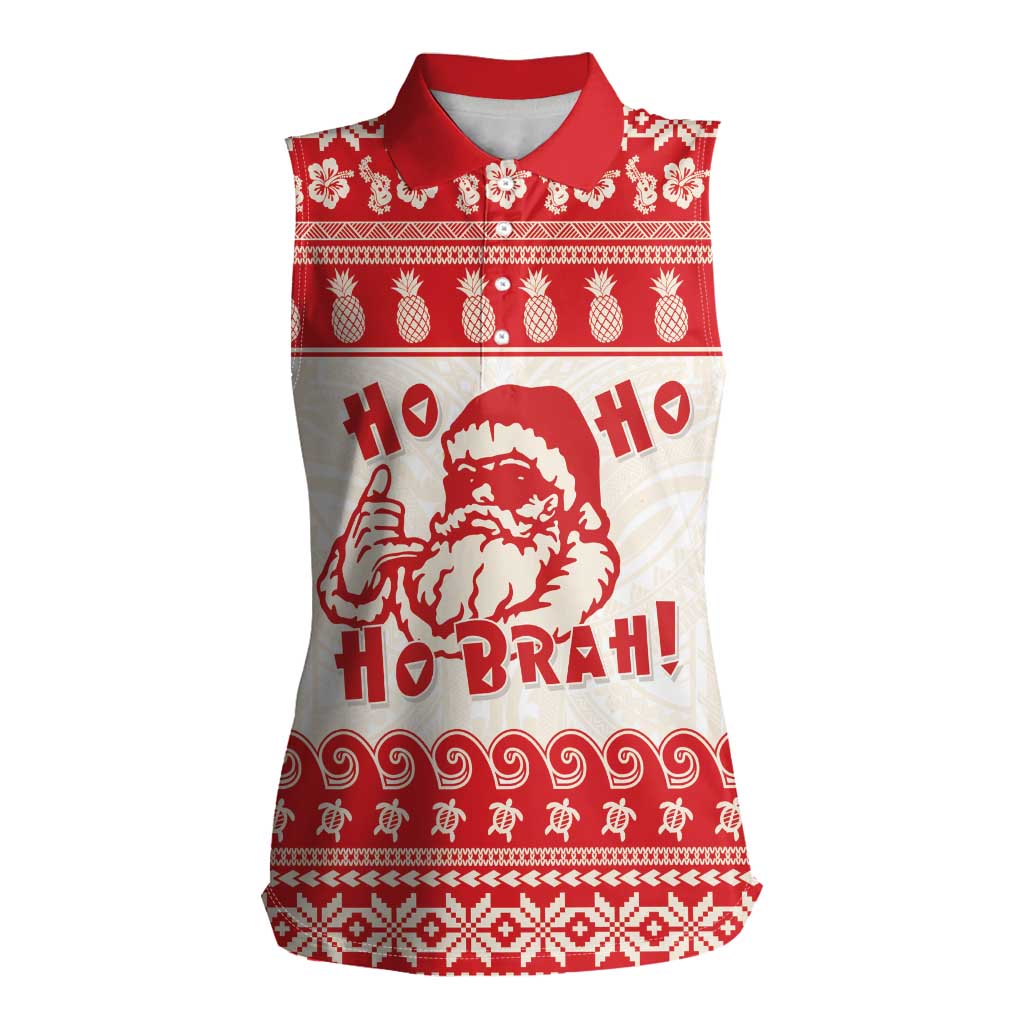 Red Mele Kalikimaka Hawaii Women Sleeveless Polo Shirt Funny Ho Ho Ho Santa Shaka LT14 Female Red - Polynesian Pride