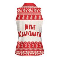 Red Mele Kalikimaka Hawaii Women Sleeveless Polo Shirt Funny Ho Ho Ho Santa Shaka LT14 - Polynesian Pride