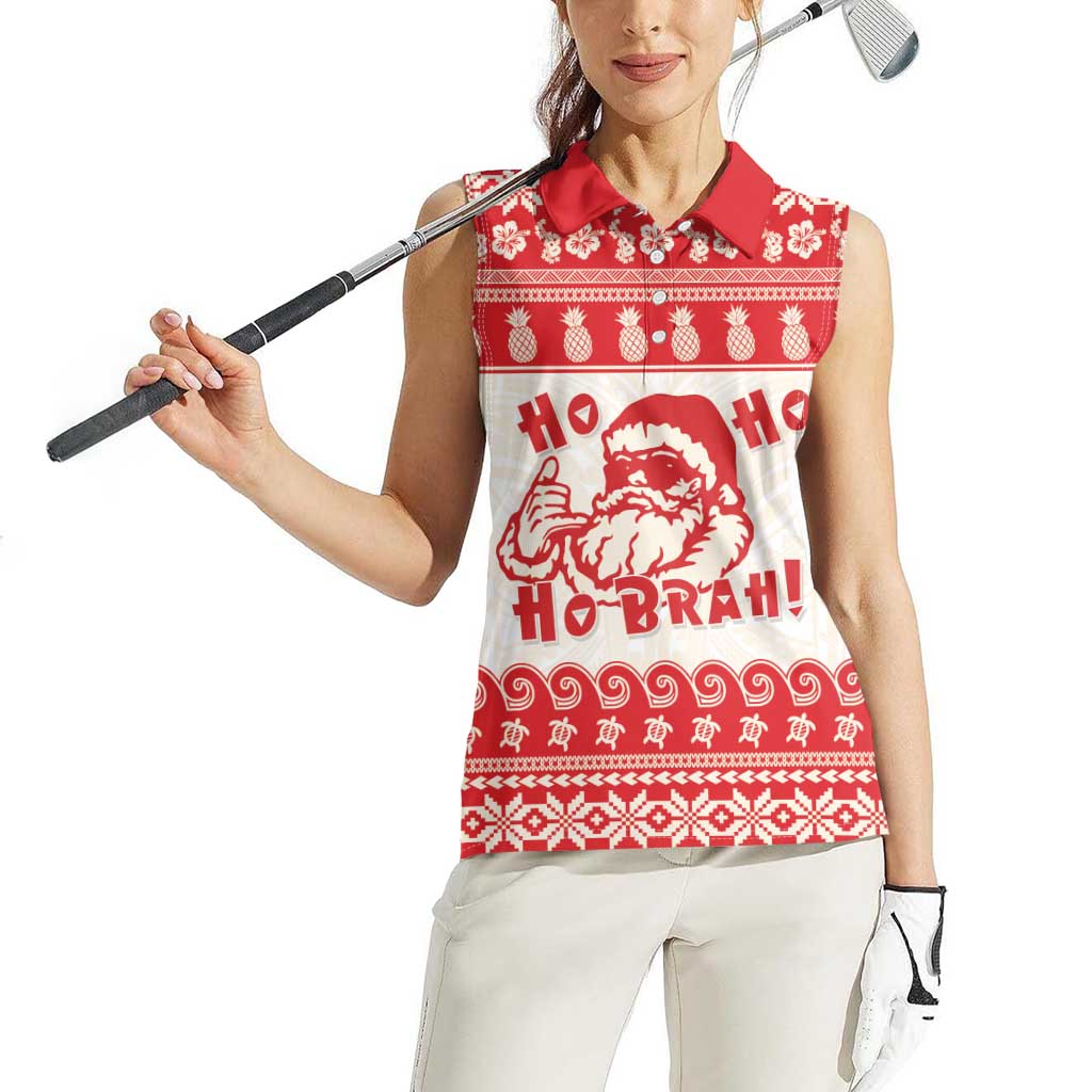 Red Mele Kalikimaka Hawaii Women Sleeveless Polo Shirt Funny Ho Ho Ho Santa Shaka LT14 - Polynesian Pride