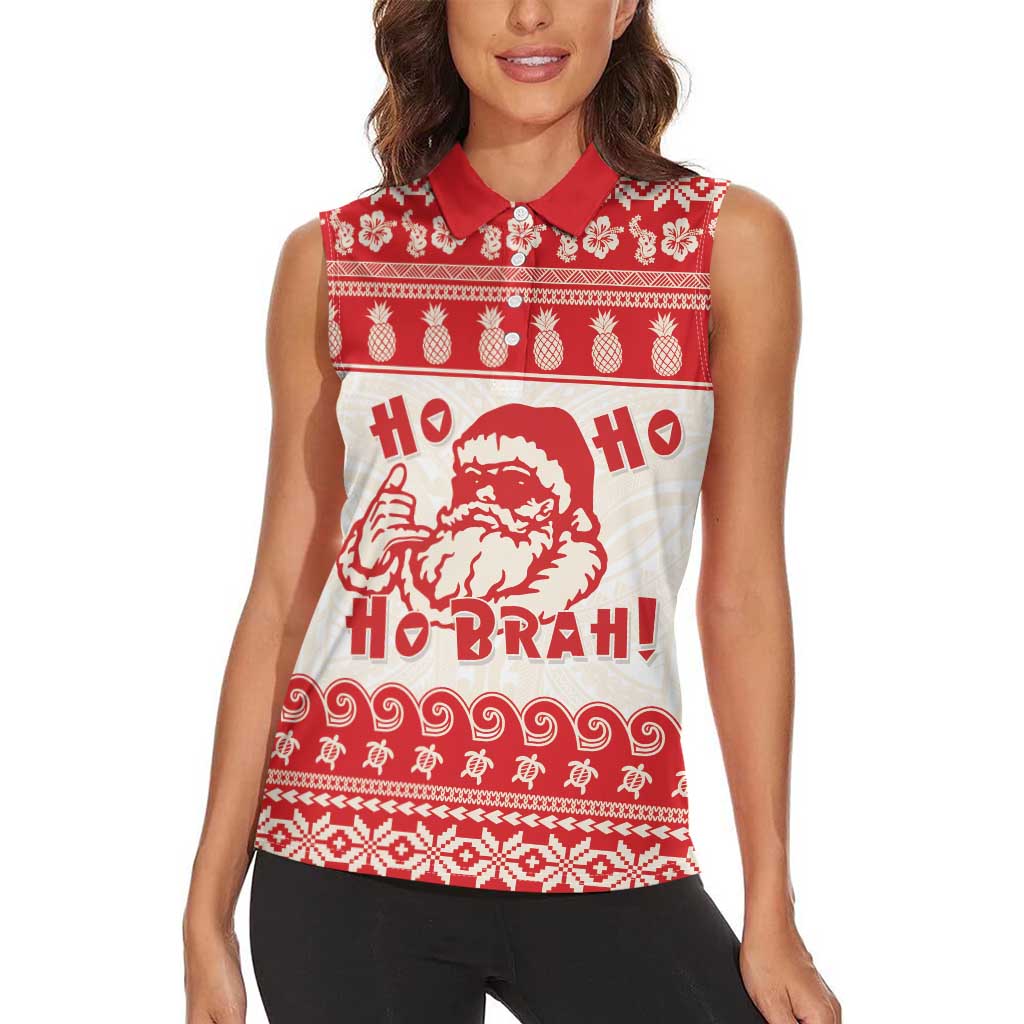 Red Mele Kalikimaka Hawaii Women Sleeveless Polo Shirt Funny Ho Ho Ho Santa Shaka LT14 - Polynesian Pride