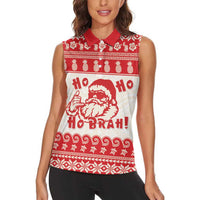 Red Mele Kalikimaka Hawaii Women Sleeveless Polo Shirt Funny Ho Ho Ho Santa Shaka LT14 - Polynesian Pride