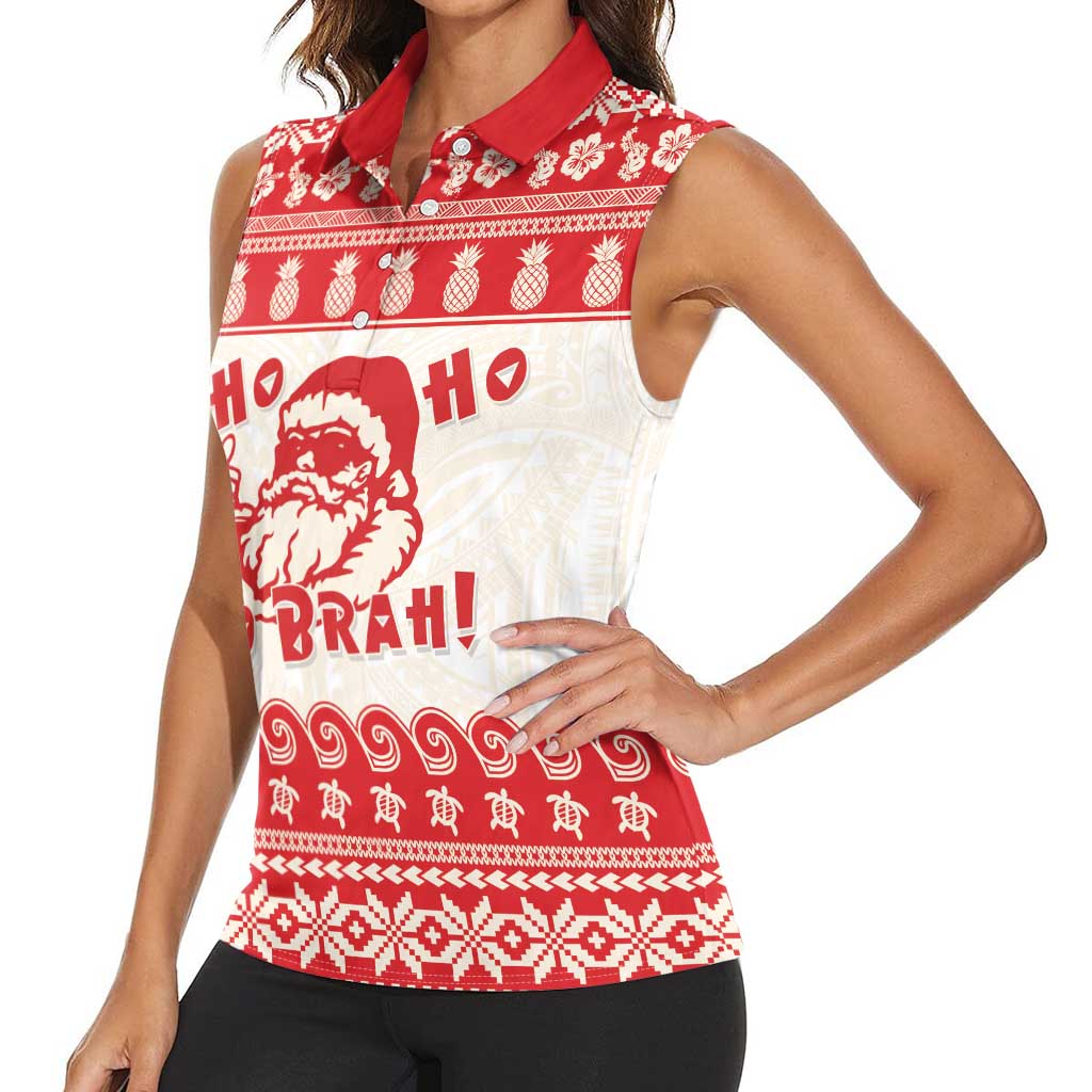 Red Mele Kalikimaka Hawaii Women Sleeveless Polo Shirt Funny Ho Ho Ho Santa Shaka LT14 - Polynesian Pride