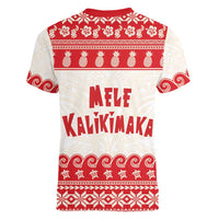 Red Mele Kalikimaka Hawaii Women V-Neck T-Shirt Funny Ho Ho Ho Santa Shaka LT14 - Polynesian Pride