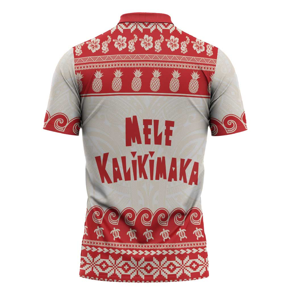 Red Mele Kalikimaka Hawaii Zipper Polo Shirt Funny Ho Ho Ho Santa Shaka LT14 - Polynesian Pride