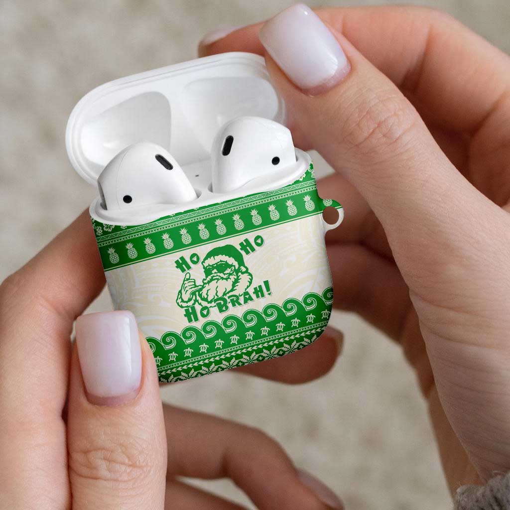 Green Mele Kalikimaka Hawaii AirPods Case Funny Ho Ho Ho Santa Shaka - Polynesian Pride