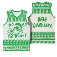 Green Mele Kalikimaka Hawaii Basketball Jersey Funny Ho Ho Ho Santa Shaka LT14 - Polynesian Pride