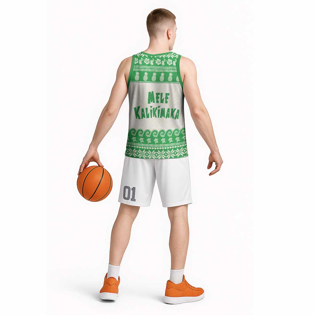 Green Mele Kalikimaka Hawaii Basketball Jersey Funny Ho Ho Ho Santa Shaka LT14 - Polynesian Pride