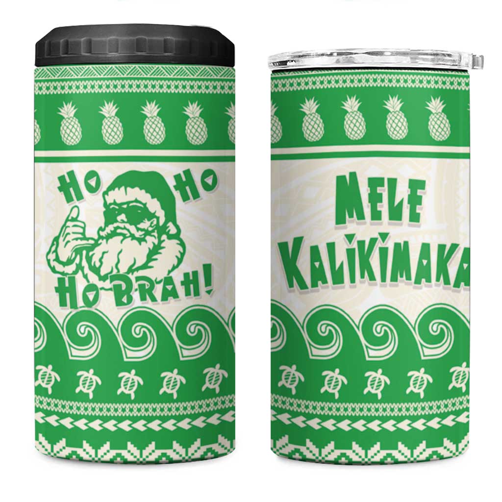 Green Mele Kalikimaka Hawaii 4 in 1 Can Cooler Tumbler Funny Ho Ho Ho Santa Shaka LT14 One Size: 16 oz Green - Polynesian Pride