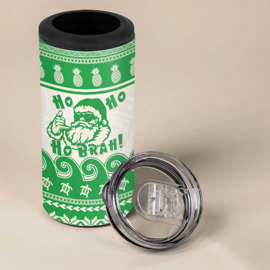 Green Mele Kalikimaka Hawaii 4 in 1 Can Cooler Tumbler Funny Ho Ho Ho Santa Shaka LT14 - Polynesian Pride