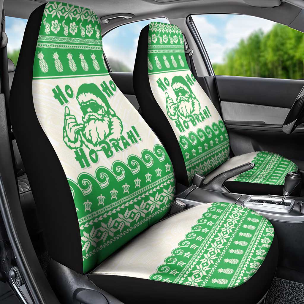 Green Mele Kalikimaka Hawaii Car Seat Cover Funny Ho Ho Ho Santa Shaka LT14 - Polynesian Pride