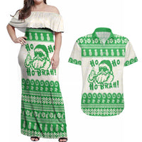 Green Mele Kalikimaka Hawaii Couples Matching Off Shoulder Maxi Dress and Hawaiian Shirt Funny Ho Ho Ho Santa Shaka LT14 Green - Polynesian Pride