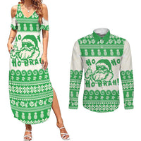 Green Mele Kalikimaka Hawaii Couples Matching Summer Maxi Dress and Long Sleeve Button Shirt Funny Ho Ho Ho Santa Shaka LT14 Green - Polynesian Pride