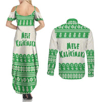 Green Mele Kalikimaka Hawaii Couples Matching Summer Maxi Dress and Long Sleeve Button Shirt Funny Ho Ho Ho Santa Shaka LT14 - Polynesian Pride