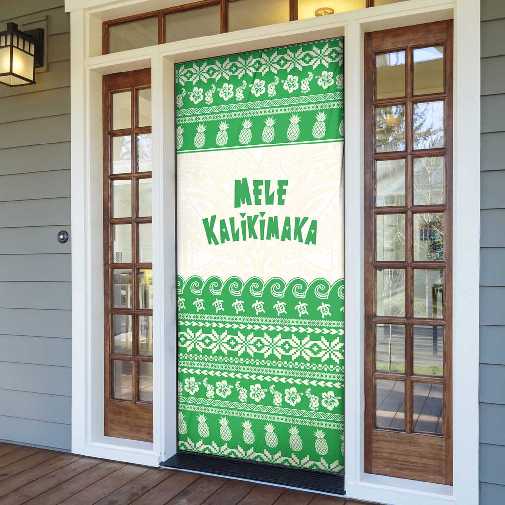 Green Mele Kalikimaka Hawaii Door Cover Funny Ho Ho Ho Santa Shaka LT14 - Polynesian Pride