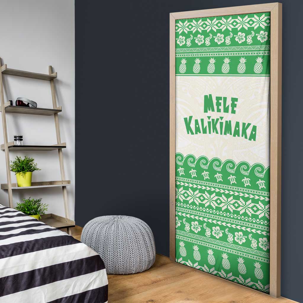 Green Mele Kalikimaka Hawaii Door Cover Funny Ho Ho Ho Santa Shaka LT14 - Polynesian Pride